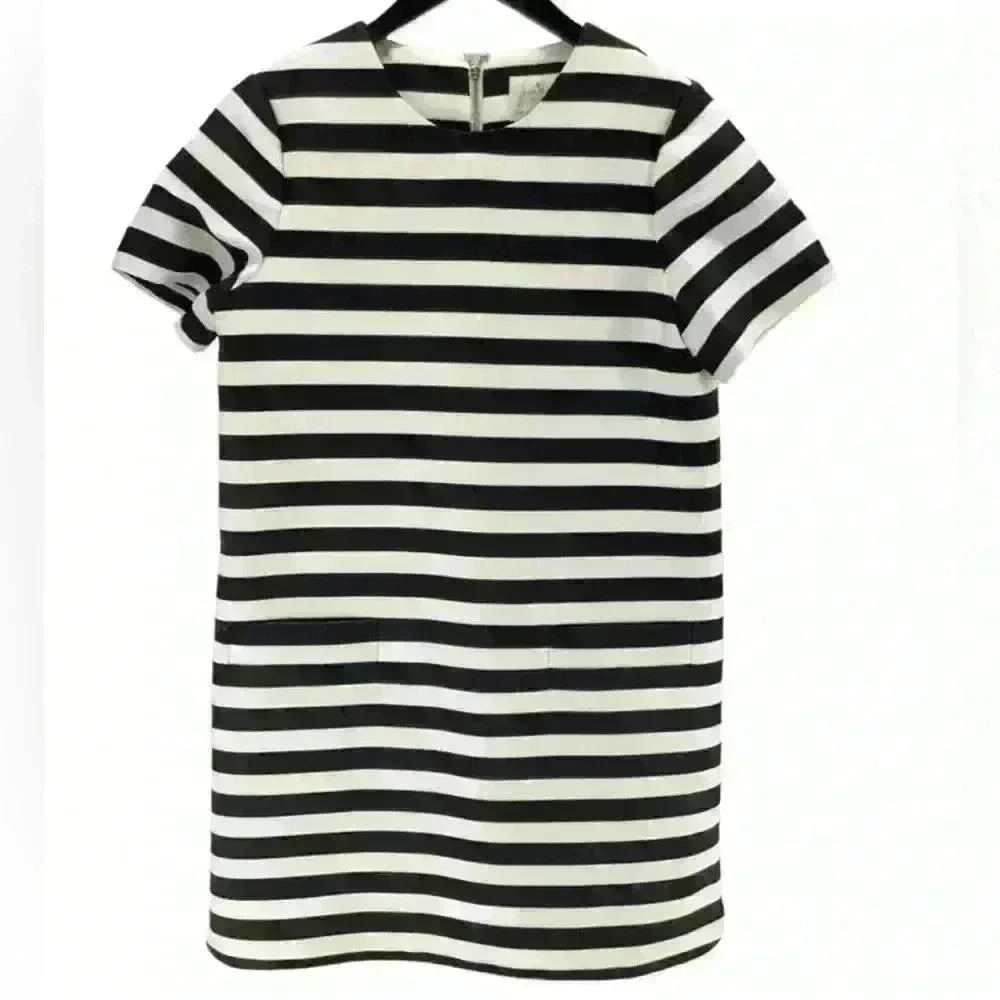 Kate Spade New York Black and Cream Midi Cotton/Silk Zippered Back Womens Size 8